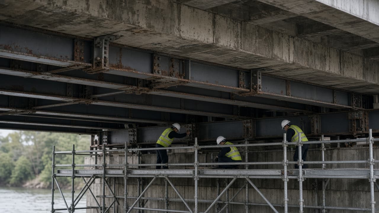 橋梁の補修・補強工事の作業風景